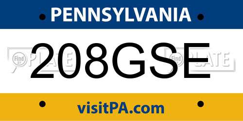 208GSE Pennsylvania License Plate