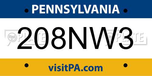 208NW3 Pennsylvania License Plate