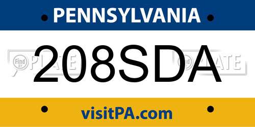 208SDA Pennsylvania License Plate