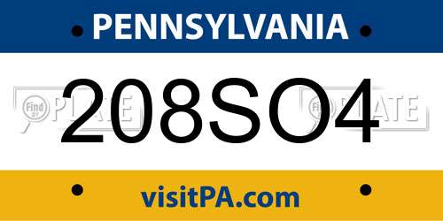 208SO4 Pennsylvania License Plate