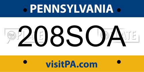 208SOA Pennsylvania License Plate