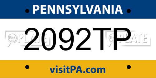 2092TP Pennsylvania License Plate
