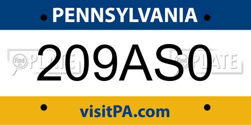 209AS0 Pennsylvania License Plate