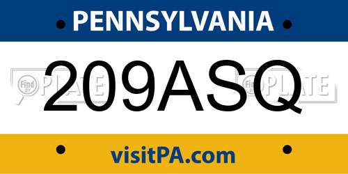 209ASQ Pennsylvania License Plate