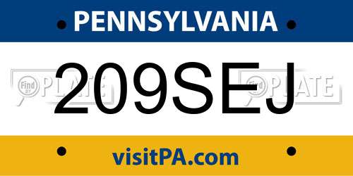 209SEJ Pennsylvania License Plate