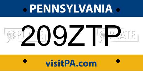 209ZTP Pennsylvania License Plate
