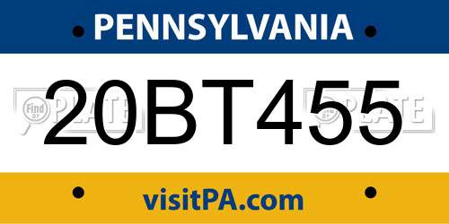 20BT455 Pennsylvania License Plate