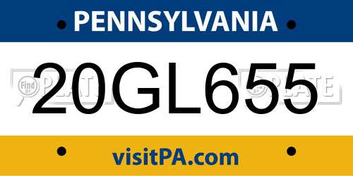 20GL655 Pennsylvania License Plate