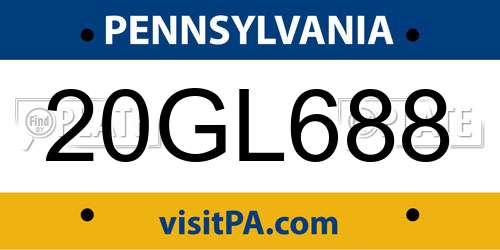 20GL688 Pennsylvania License Plate