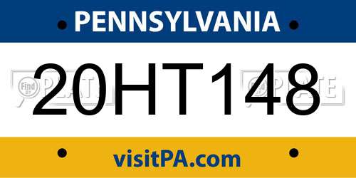 20HT148 Pennsylvania License Plate