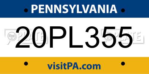 20PL355 Pennsylvania License Plate