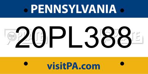 20PL388 Pennsylvania License Plate