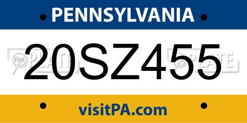 20SZ455 Pennsylvania License Plate