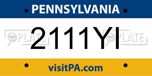 2111YI Pennsylvania License Plate