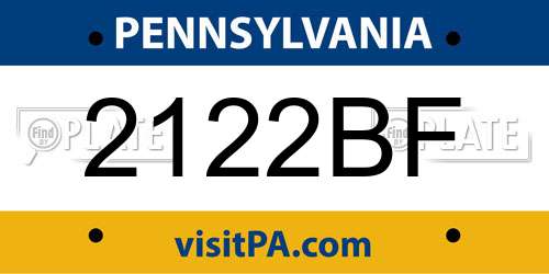 2122BF Pennsylvania License Plate