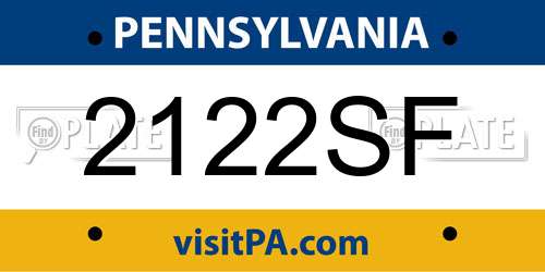 2122SF Pennsylvania License Plate