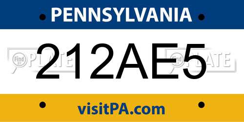 212AE5 Pennsylvania License Plate