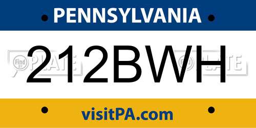212BWH Pennsylvania License Plate