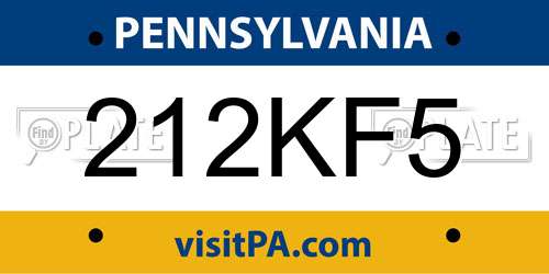 212KF5 Pennsylvania License Plate