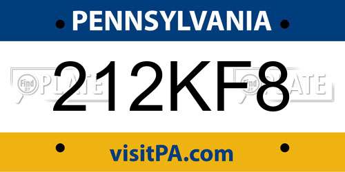212KF8 Pennsylvania License Plate