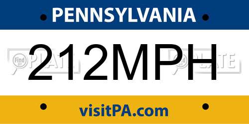 212MPH Pennsylvania License Plate