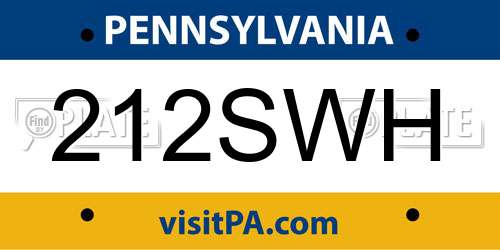 212SWH Pennsylvania License Plate