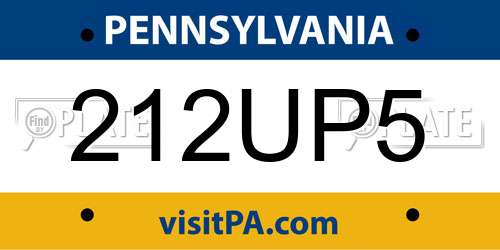 212UP5 Pennsylvania License Plate