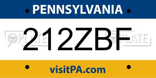 212ZBF Pennsylvania License Plate
