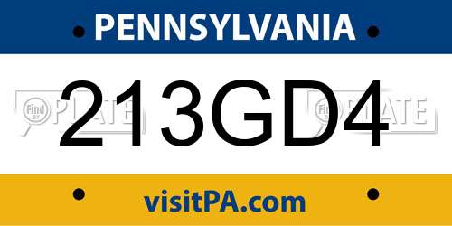 213GD4 Pennsylvania License Plate