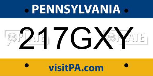 217GXY Pennsylvania License Plate