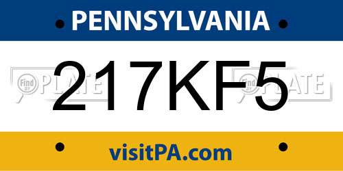 217KF5 Pennsylvania License Plate