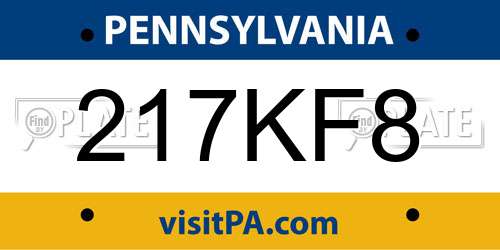 217KF8 Pennsylvania License Plate
