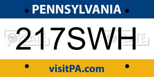 217SWH Pennsylvania License Plate