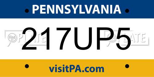 217UP5 Pennsylvania License Plate
