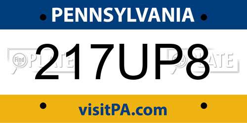 217UP8 Pennsylvania License Plate
