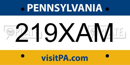 219XAM Pennsylvania License Plate