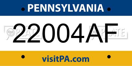 22004AF Pennsylvania License Plate