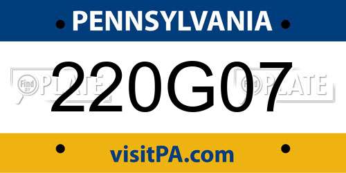 220G07 Pennsylvania License Plate