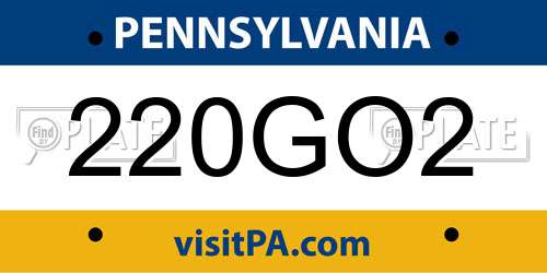 220GO2 Pennsylvania License Plate