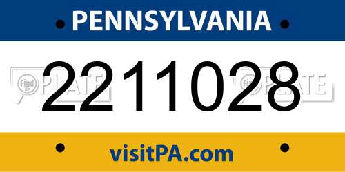 2211028 Pennsylvania License Plate