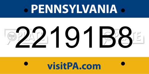 22191B8 Pennsylvania License Plate