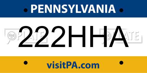 222HHA Pennsylvania License Plate
