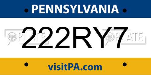 222RY7 Pennsylvania License Plate