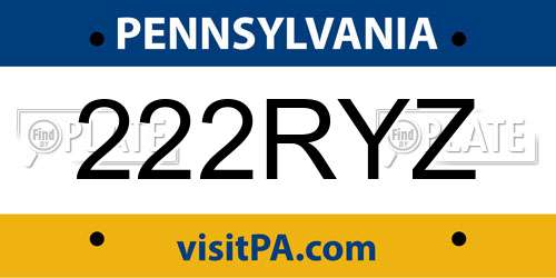 222RYZ Pennsylvania License Plate