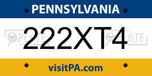 222XT4 Pennsylvania License Plate