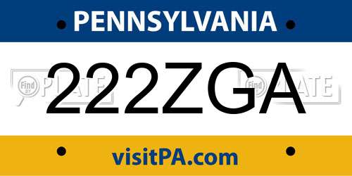 222ZGA Pennsylvania License Plate