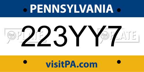223YY7 Pennsylvania License Plate