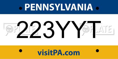 223YYT Pennsylvania License Plate