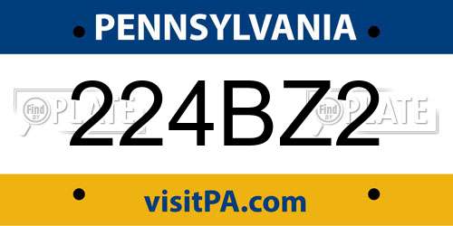 224BZ2 Pennsylvania License Plate