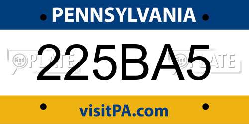 225BA5 Pennsylvania License Plate